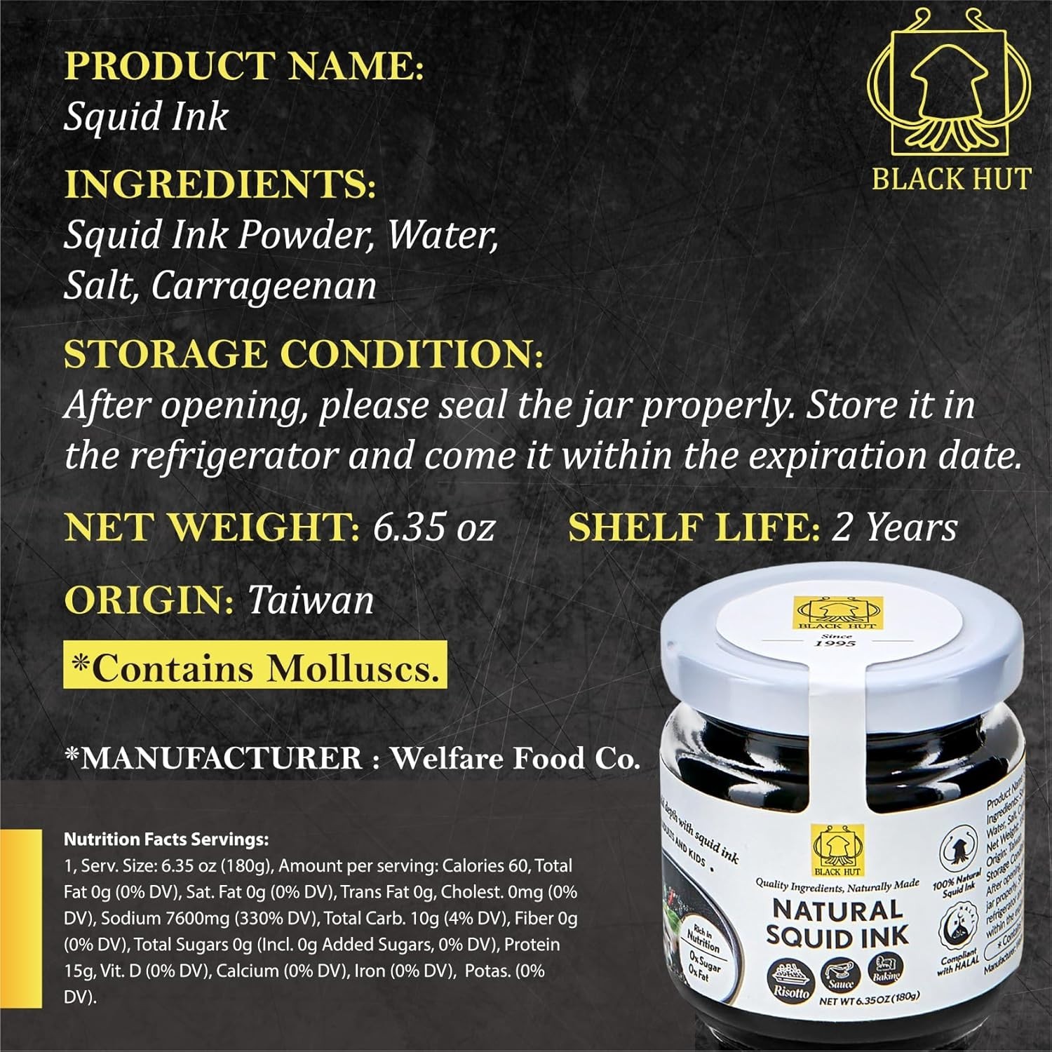 6.4OZ / 180g Black Hut Squid Ink Food Coloring Tinta Calamari for Rice Noodle…