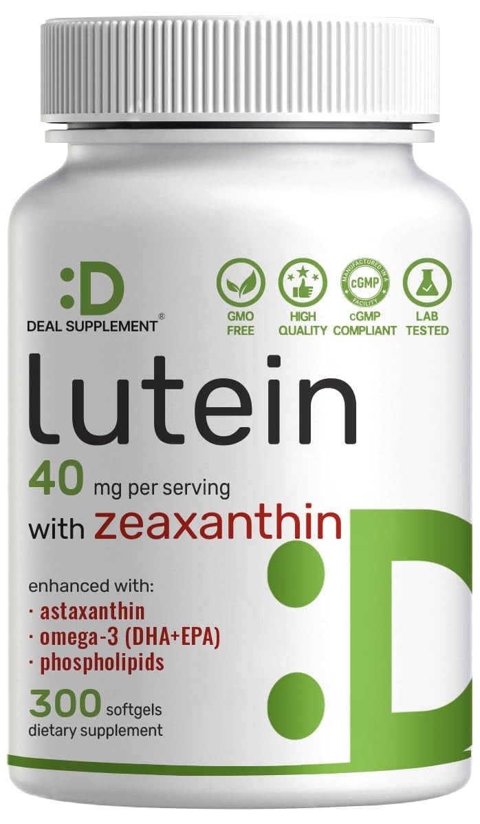 Lutein Zeaxanthin Supplements 40mg, 300 Softgels, Astaxanthin Omega-3 Non-GMO