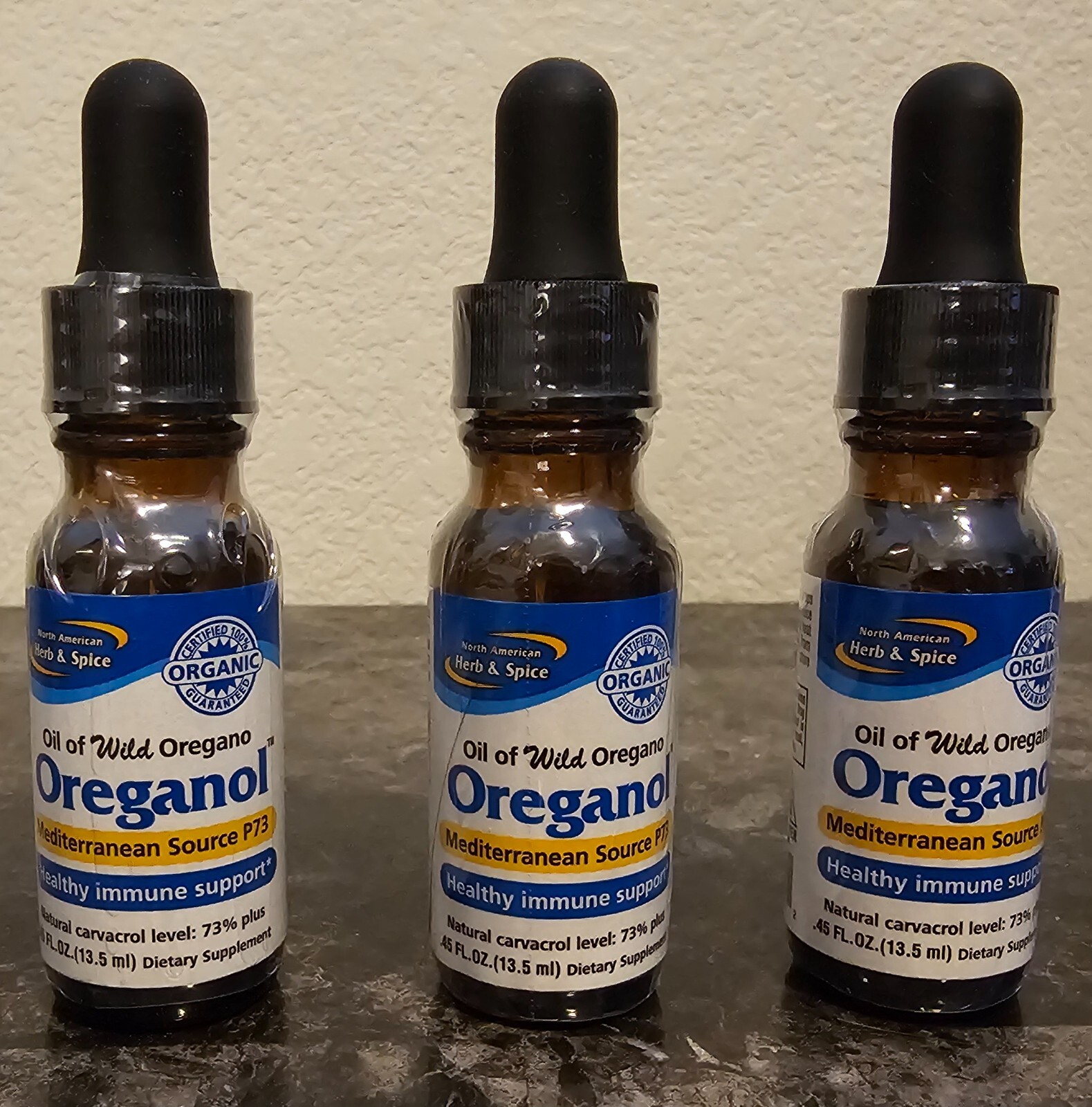 North American Herb & Spice Oreganol P-73 .45 oz, Exp 01/27+, PACKOF 3 BOTTLES!!