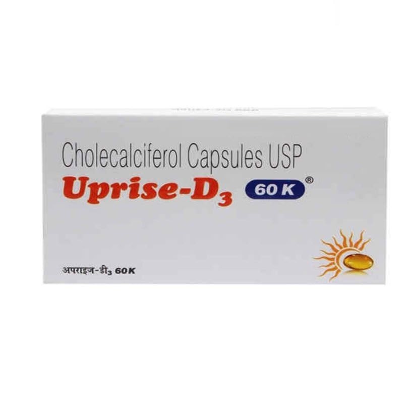 Uprise-D3 60K IU Cholecalciferol Capsules Strip 12 Bone Health Support FS