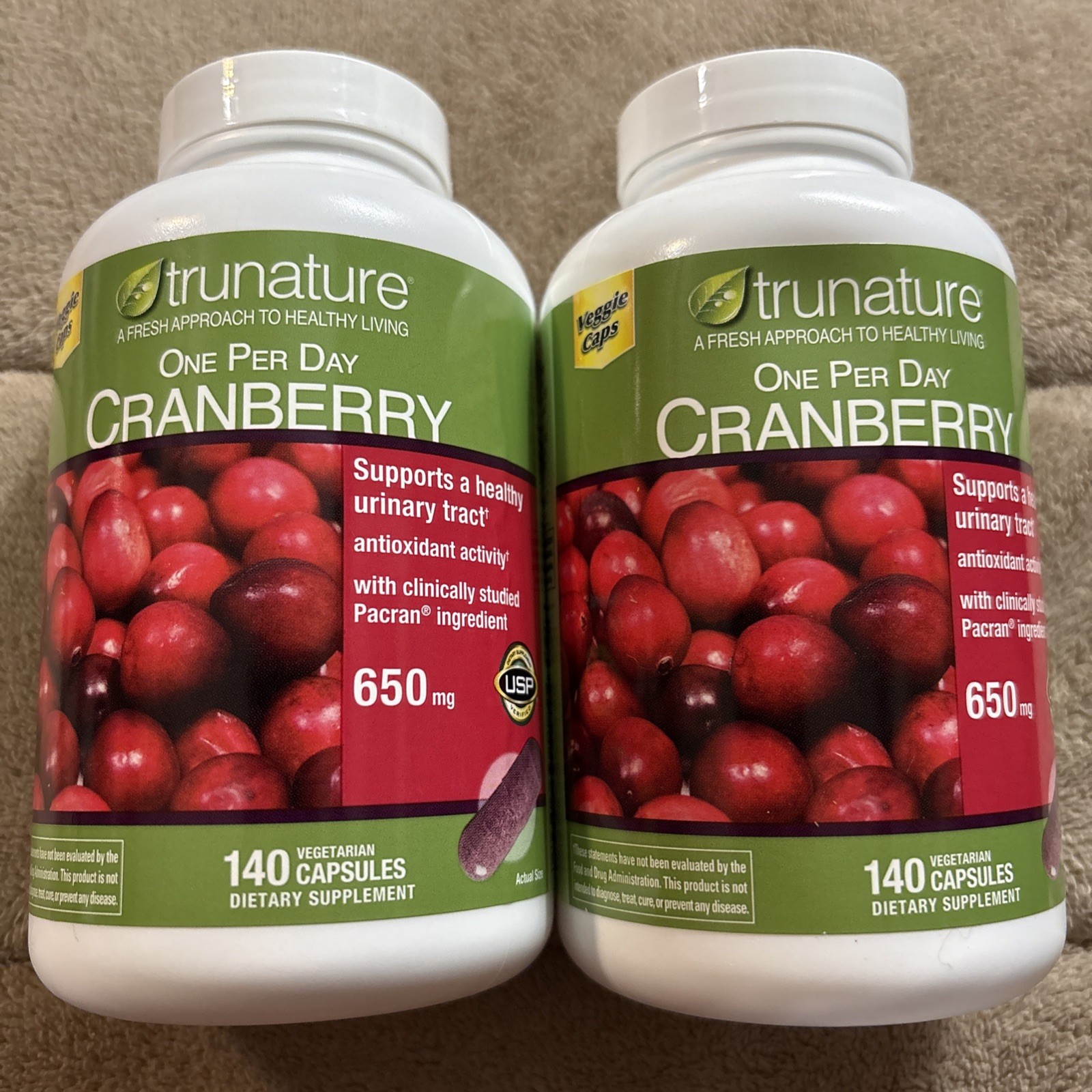 (2) Trunature Cranberry 650 mg one per day, 140 Vegetarian Capsules X 2 Exp 9/27