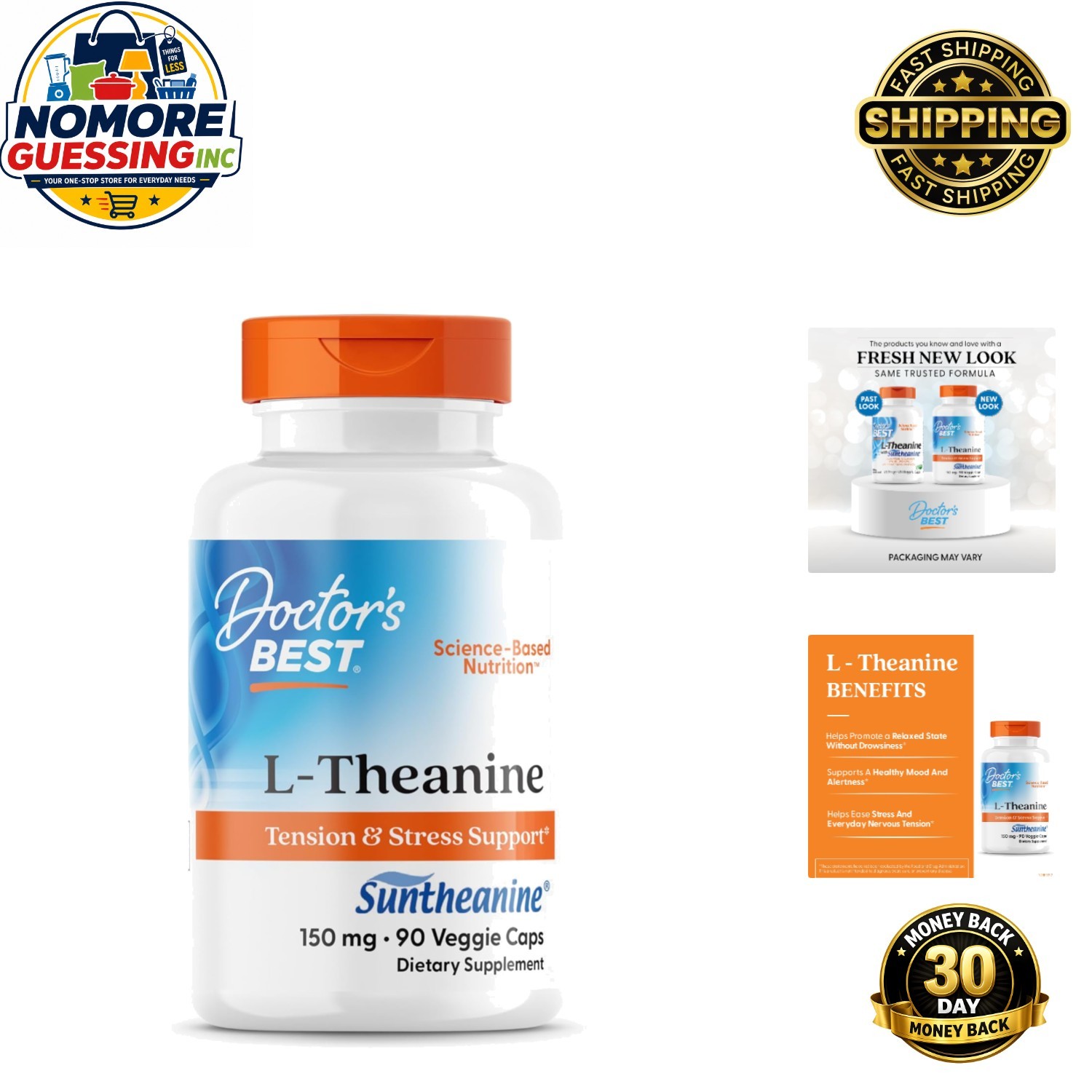 L-Theanine 150 mg Capsules – Gluten-Free Stress Relief, 90 Count