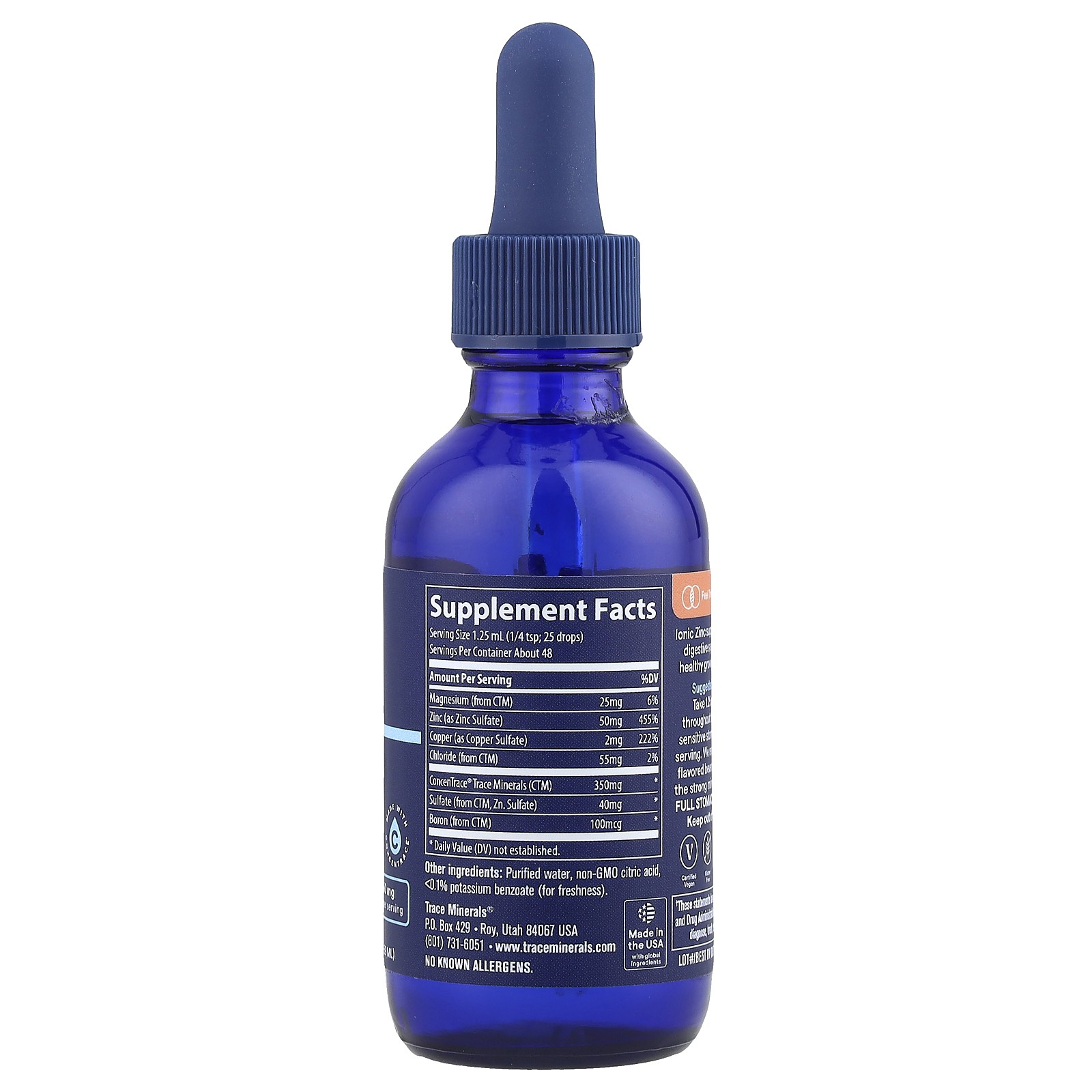 Trace Minerals Research Ionic Zinc 50 mg 2 fl oz 59 ml Allergen-Free,