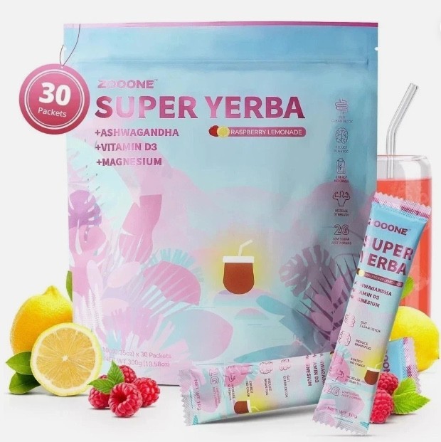 ZGOONE Super Yerba Drink Sticks Ashwagandha Vitamin D3 Magnesium Stress Support
