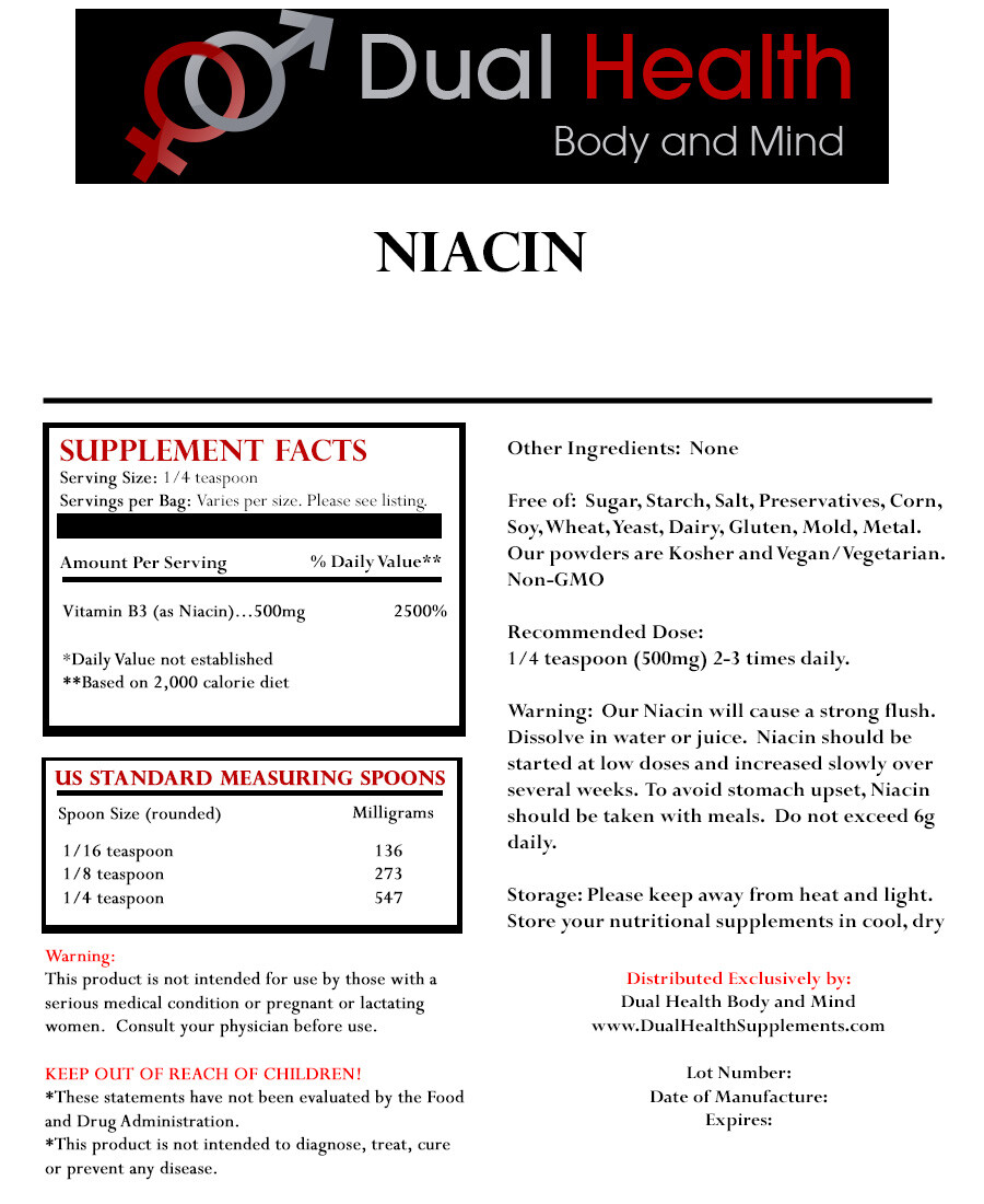 PURE NIACIN (1 lb.) Powder Nicotinic Acid Vitamin B3 Cholesterol Heart Health