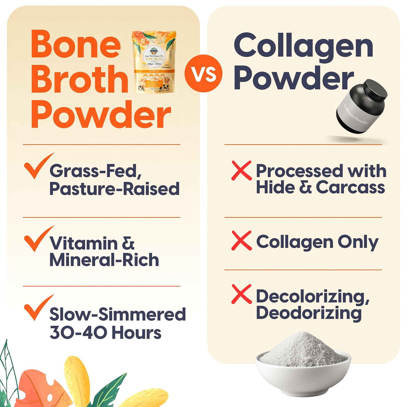 Grass-Fed Beef Bone Broth Powder with Probiotics, Collagen & 15g Protein