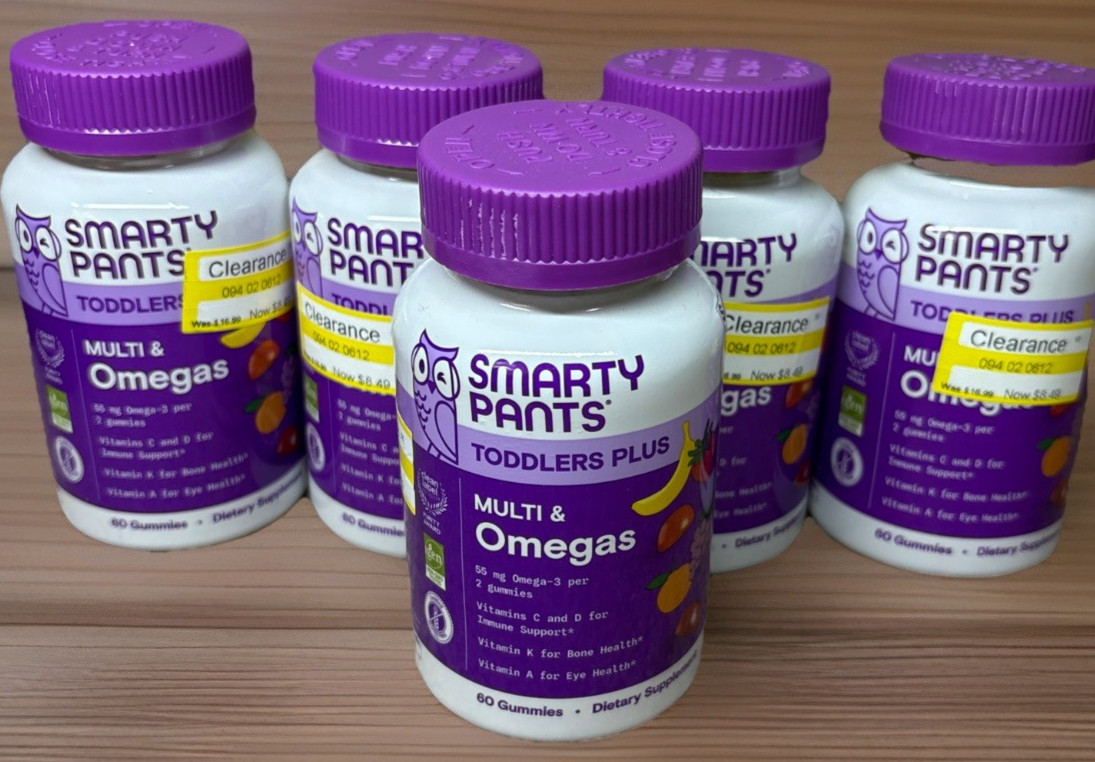 Smarty Pants Toddlers Plus, Multi & Omegas Gummies. 5 Bottles 60 each.