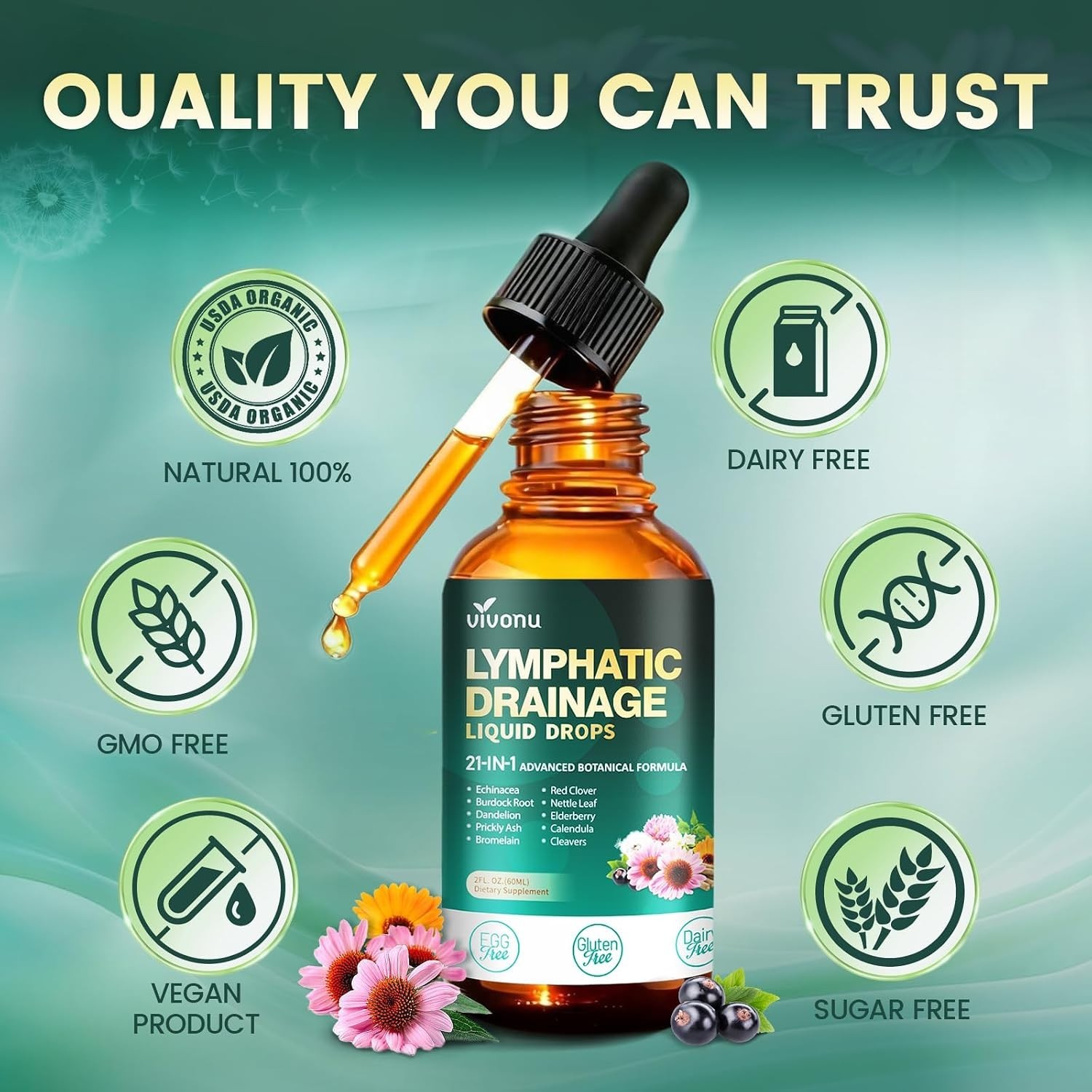21-in-1 Lymphatic Drainage Drops for Liposomal, 6000mg Immune & Lymph System