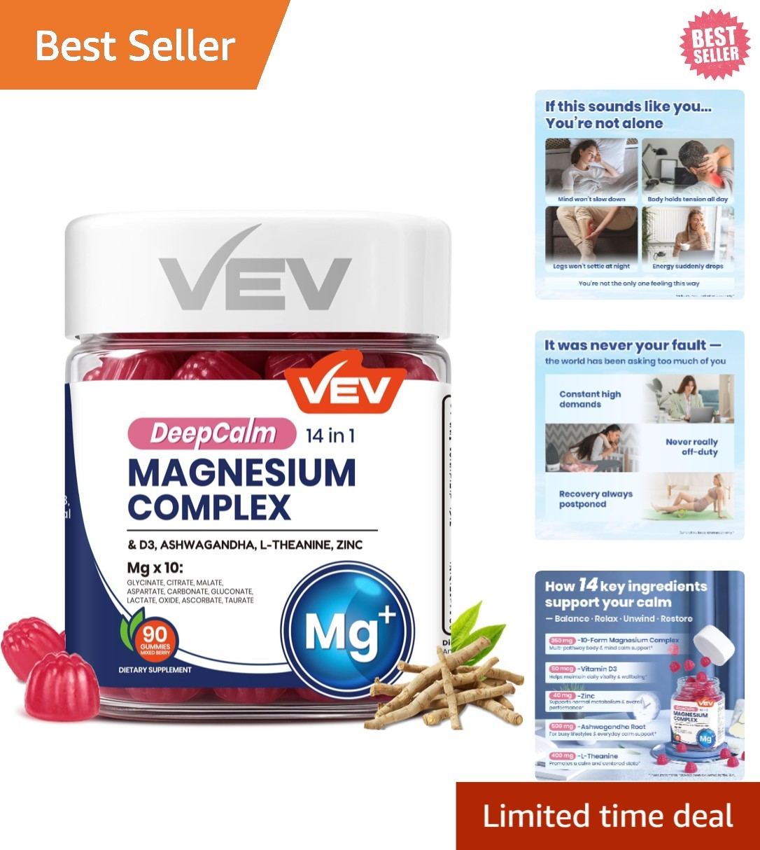 Adndale 90ct 15-in-1 Magnesium Glycinate Gummies 400 mg/serv- with Magnesium …