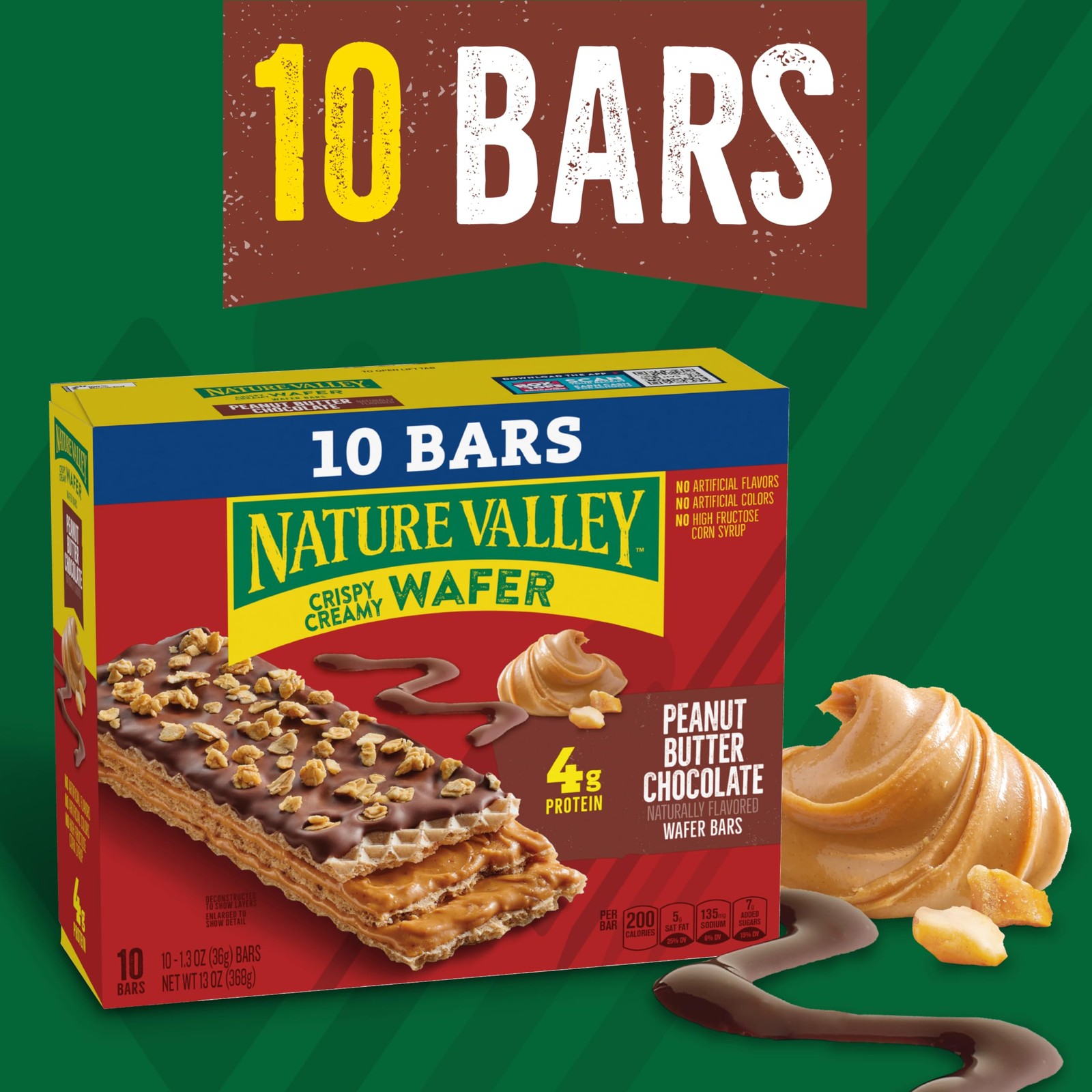 Nature Valley Crispy Creamy Wafer Bars, Peanut Butter 10 Count (Pack of 1)