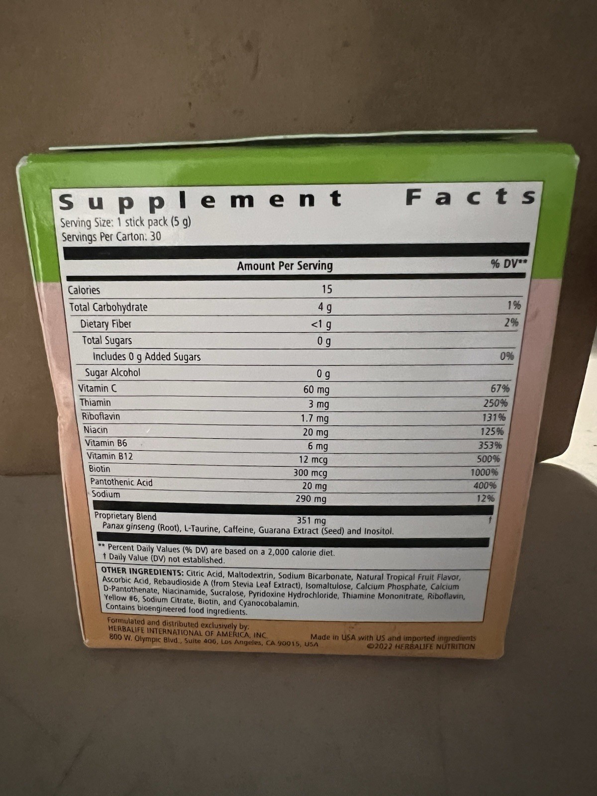 Herbalife Nutrition LIFTOFF Energy Stick Packs -Tropical Fruit- 30 stick pack
