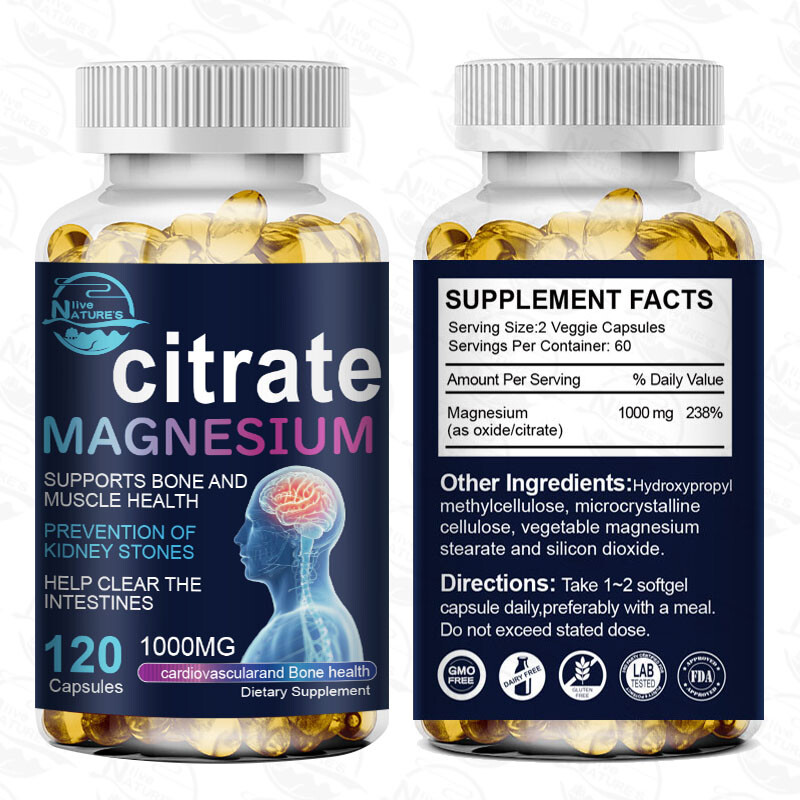 Magnesium Citrate Capsules 1000mg – Hight Potency – Anxiety & Stress Relief