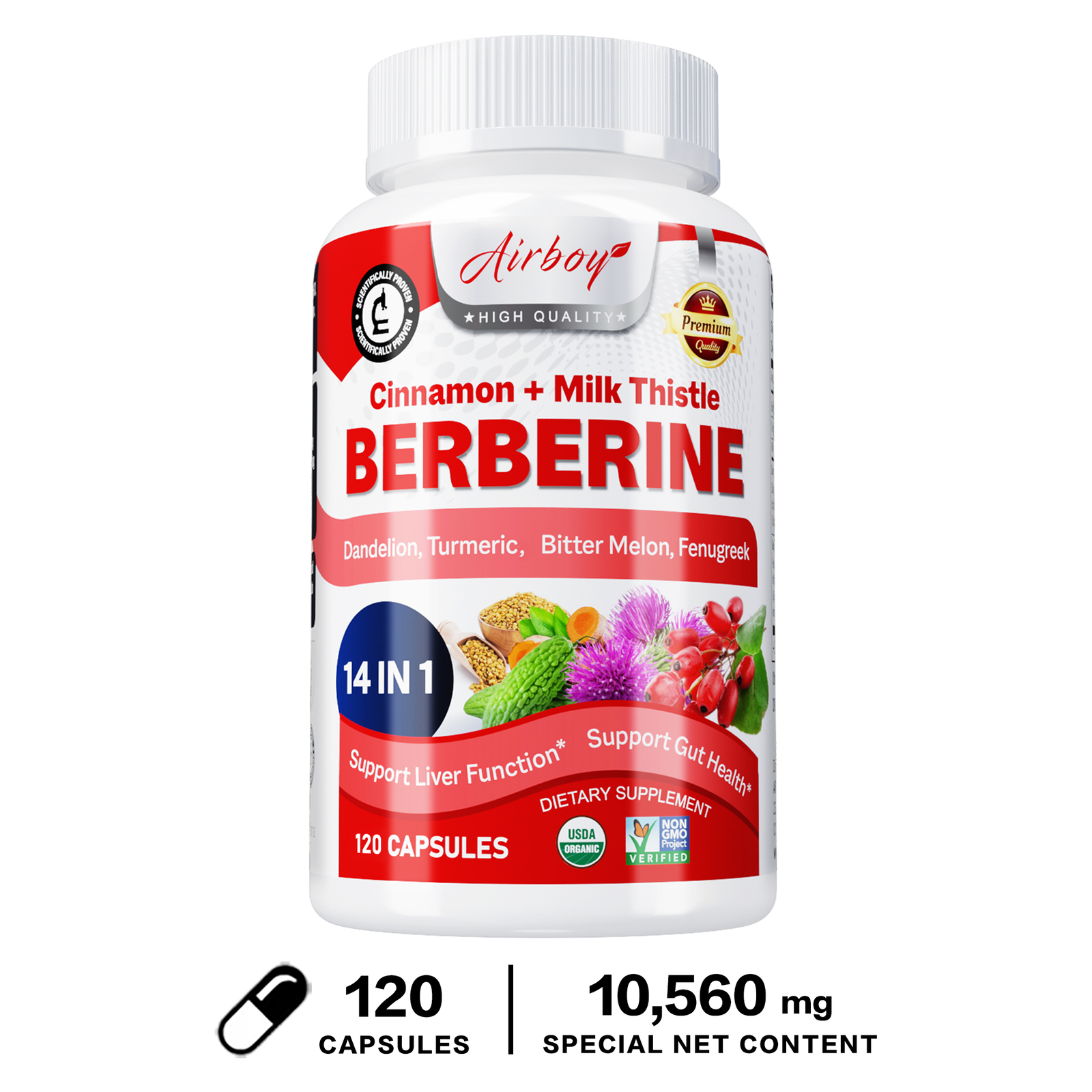 120pcs Premium Berberine HCL – Immune System Support,Proper Microbial Balance