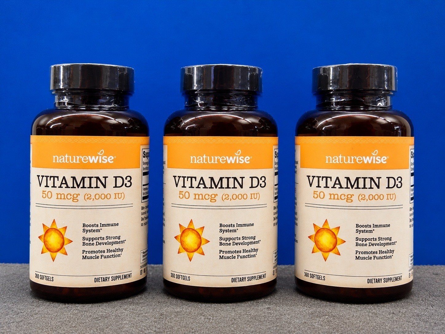 3 Pack Naturewise Vitamin D3 2000 IU 50mcg Softgels- 360 Count *Expires 03/2028*