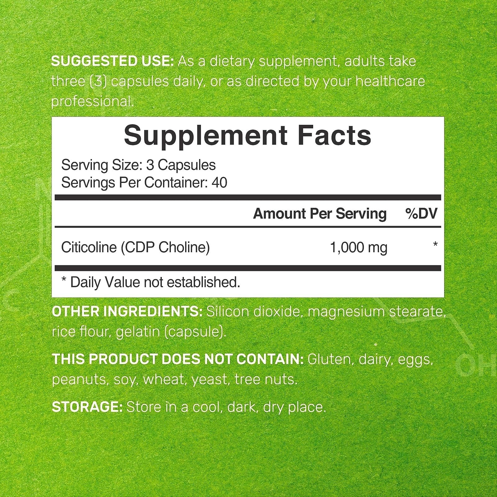 Citicoline CDP Choline 1000mg 120 Capsules Nootropic Brain Health Memory Focus