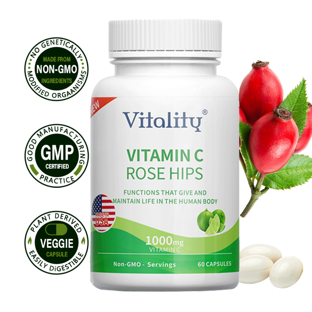 Vitality 1000 mg, Vitamin C with Rose Hips 60 Capsules, Support Immune