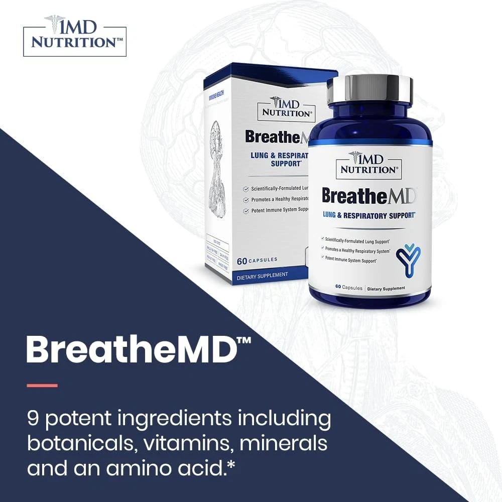 1MD Nutrition BreatheMD | Lung and Respiratory Support 60 Count (Pack of 1)