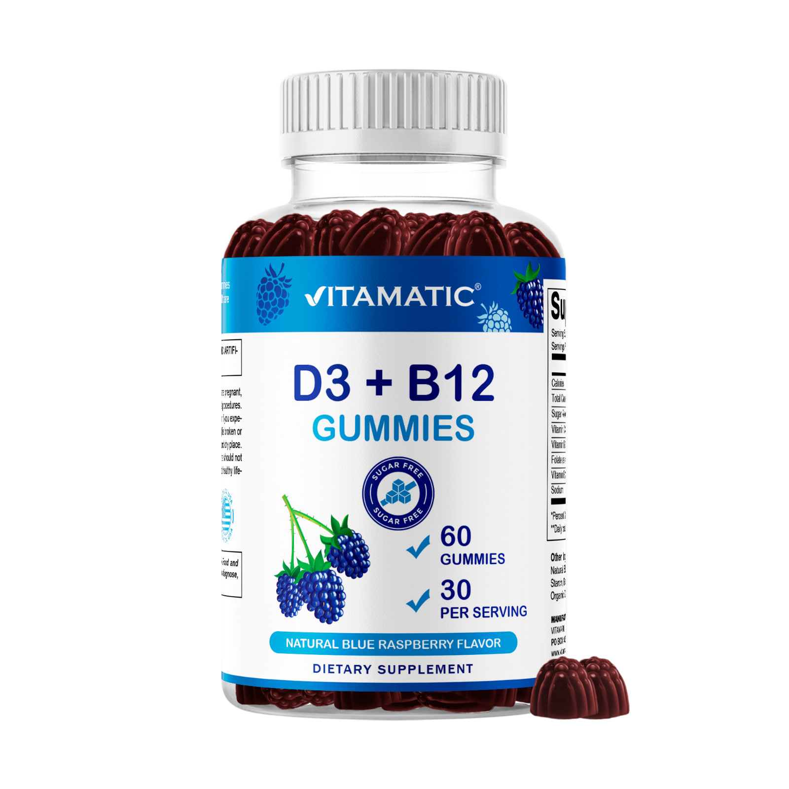 Vitamatic Vitamin D3 + B12 Gummies Made with Folate & Vitamin B6 – 60 Gummies