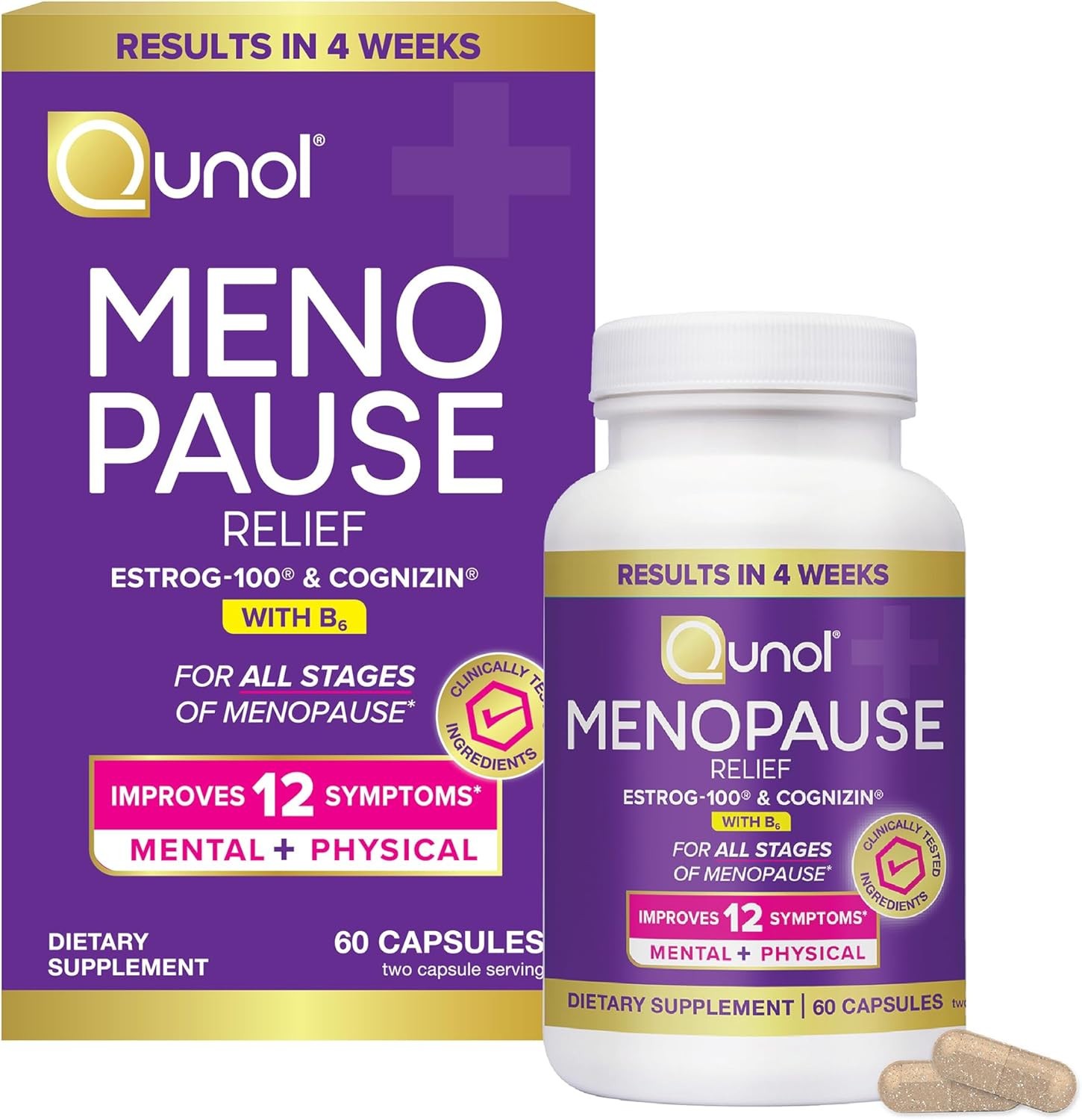 Qunol Menopause ESTROG-100 & COGNIZIN B6 Improves 12 Symptoms Mental + Physical