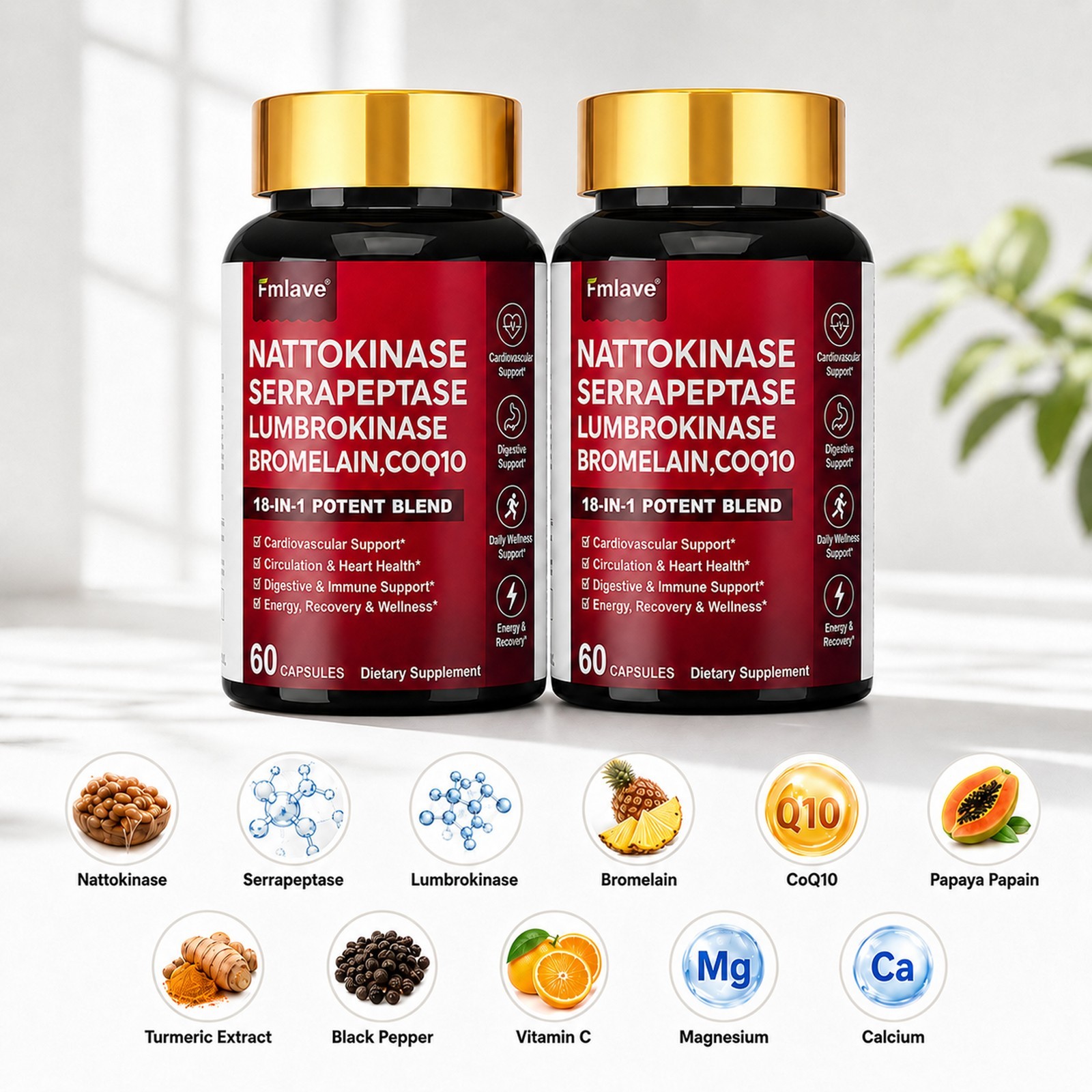 2pc Nattokinase 4000 FU Enzyme For Heart/Brain Health, Blood Circulation 120caps
