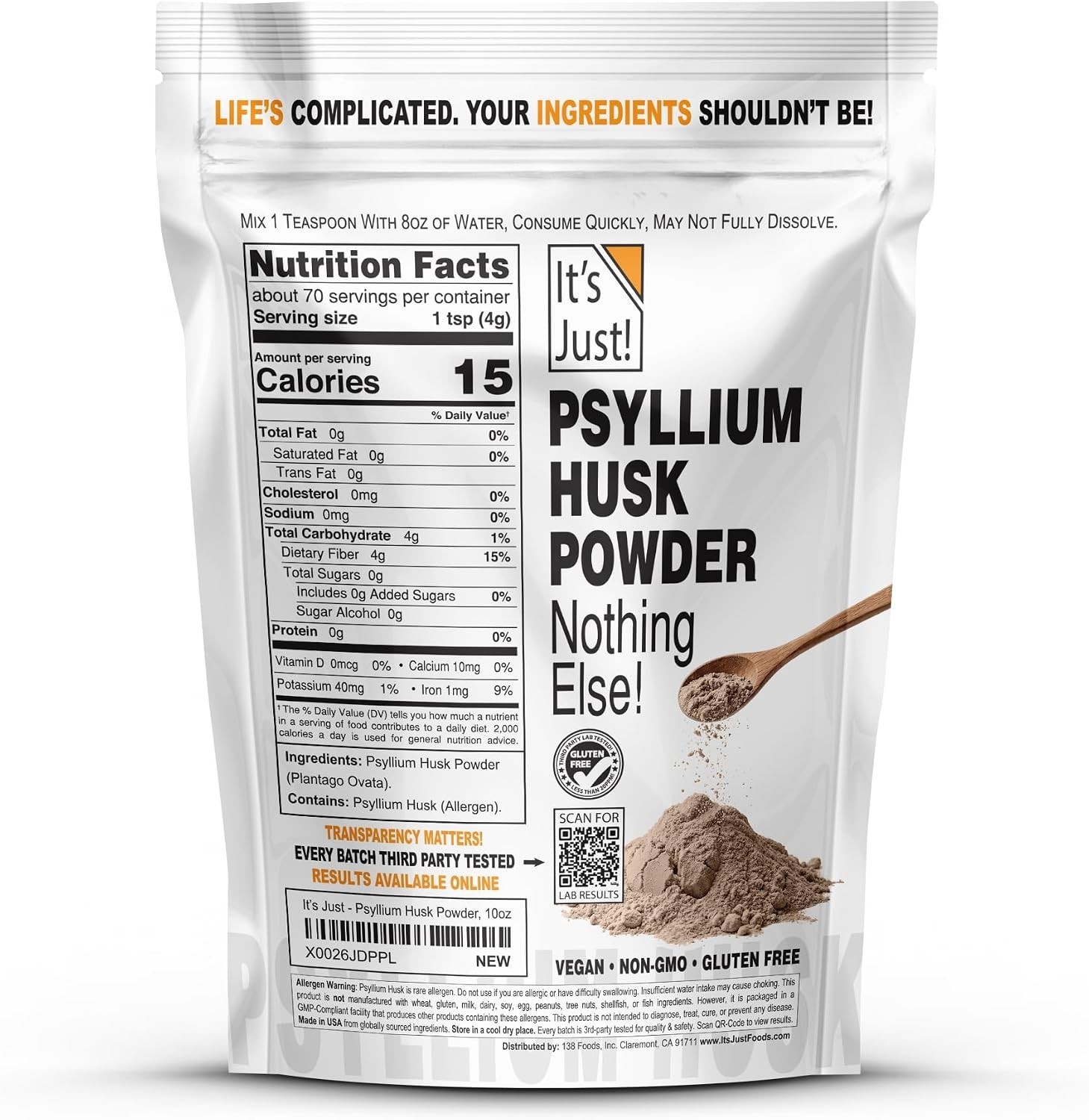 Psyllium Husk Powder for Clean Digestive System – Non-GMO and 70 Servings, 10oz