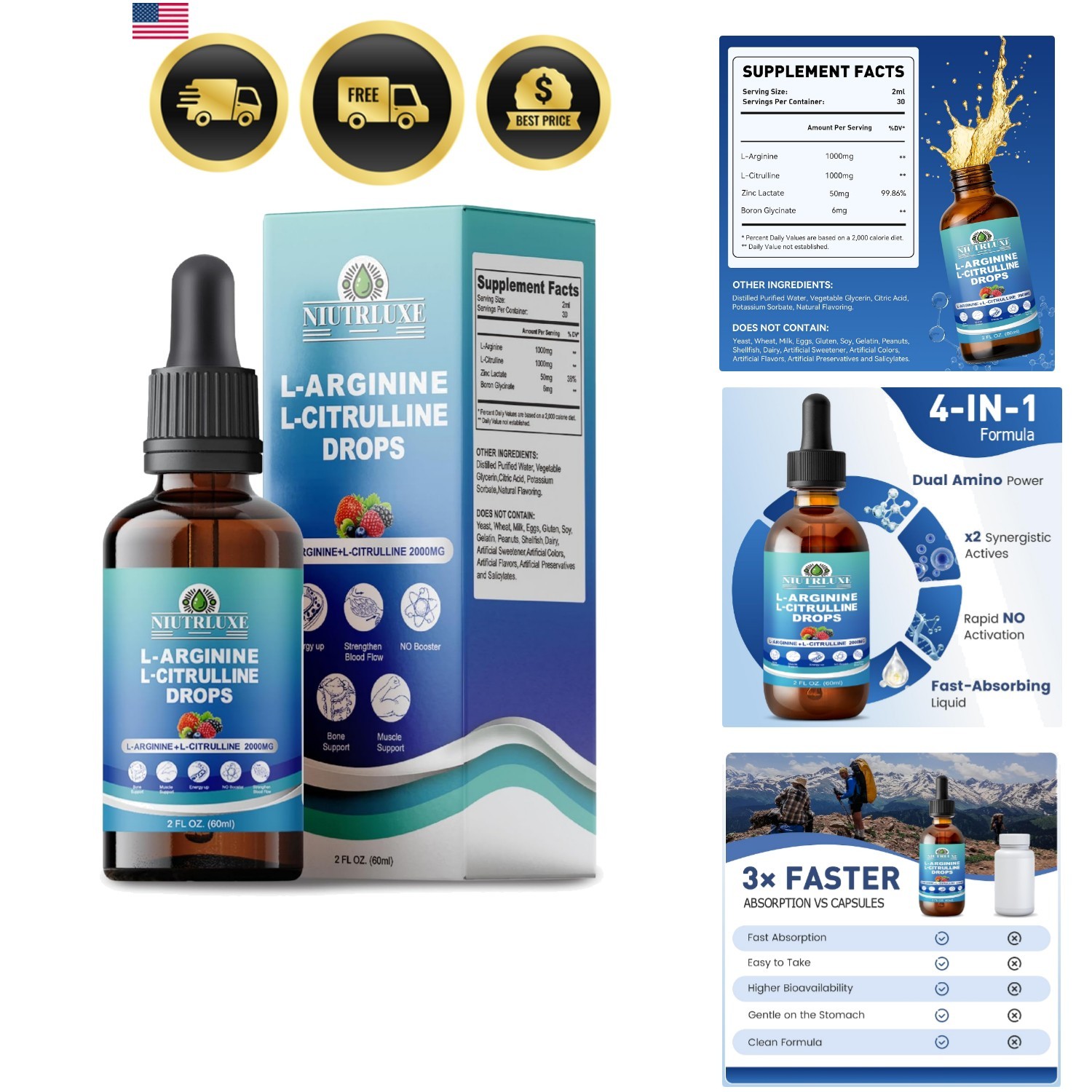 L-Citrulline L-Arginine Drops Liquid for Men with Boron and Zinc, Sublingual …