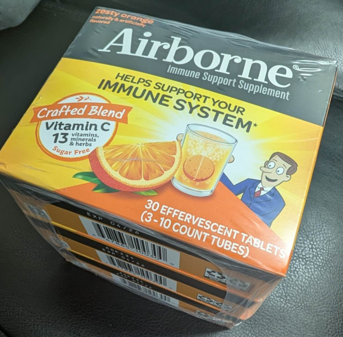 3X Airborne Immune Support Effervescent Tablets Zesty Orange, 30 ea – exp04/26