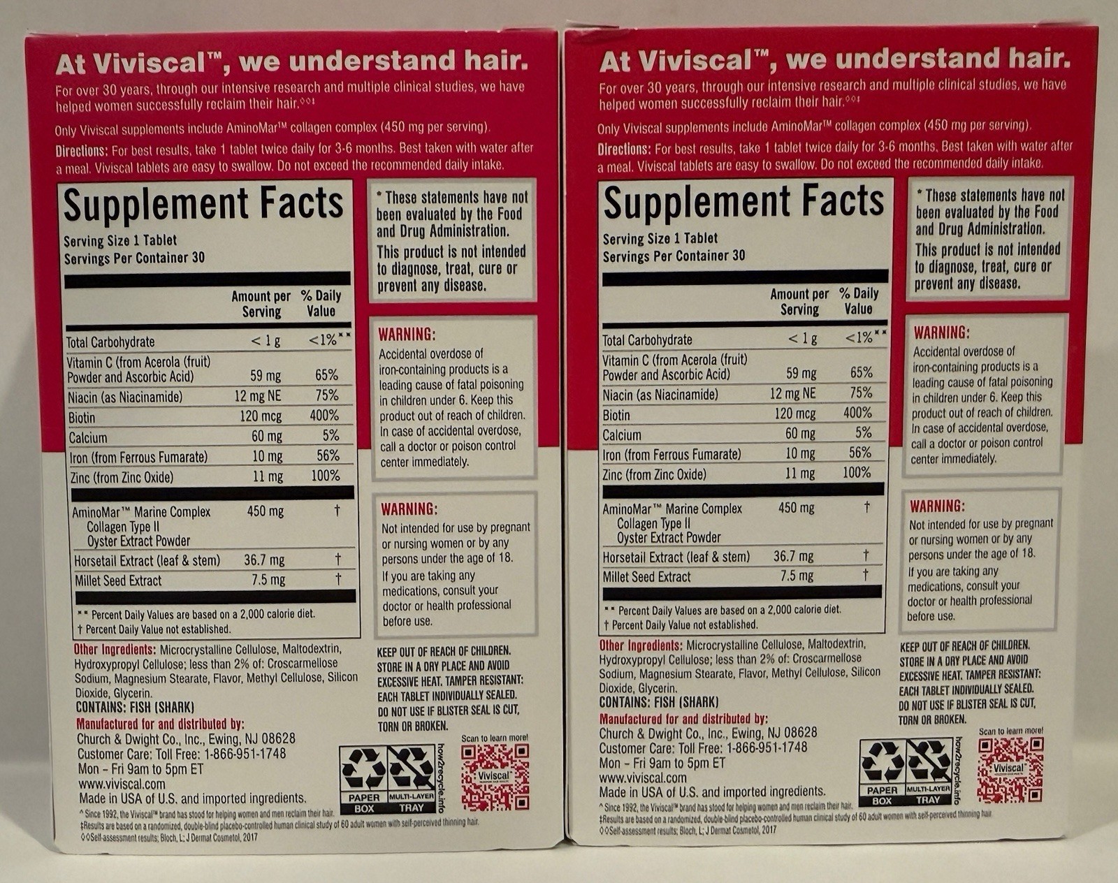 VIVISCAL Hair Growth Supplement TWO Starter Packs 60 Tablets (30 days) BB 9/2028