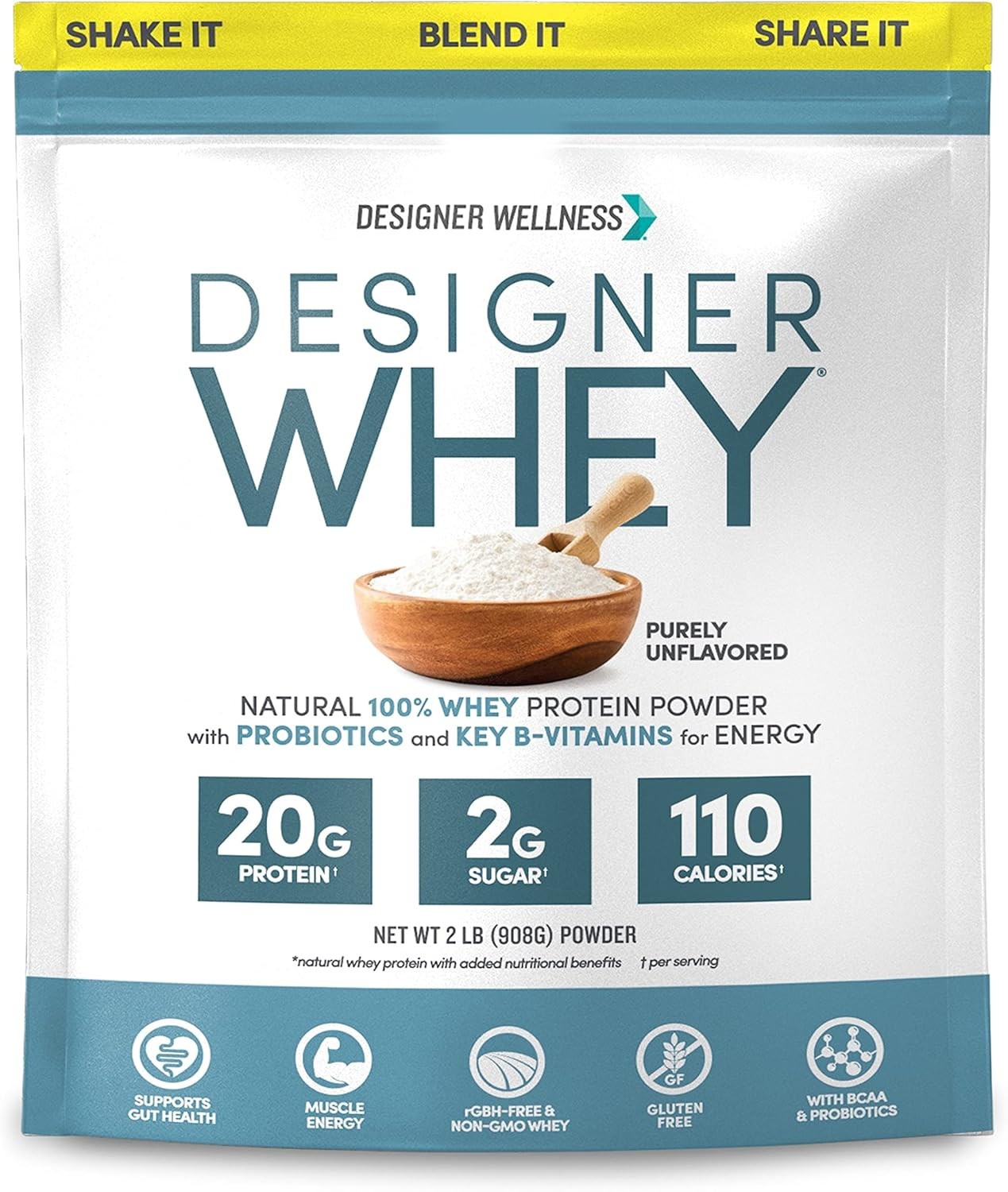 Designer Whey 100% Whey Protein Powder, Unflavored 2 lb (908g)