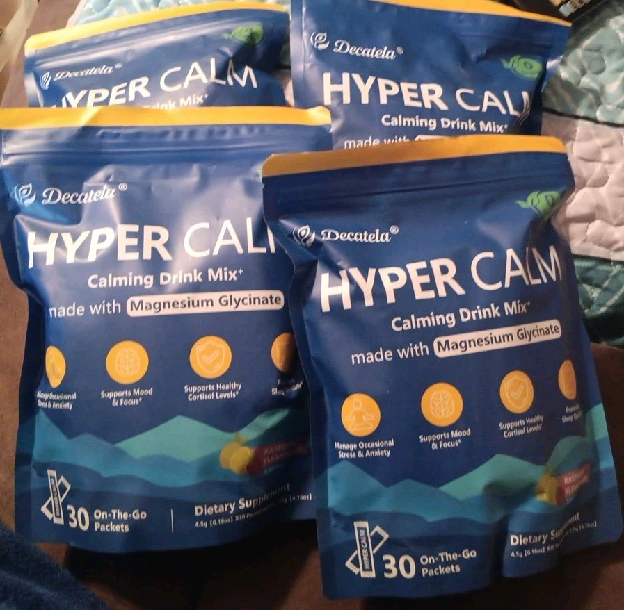Hyper calm drink mix w/Magnesium Glycinate 30 Raspberry lemonade 4 Packs 09/27