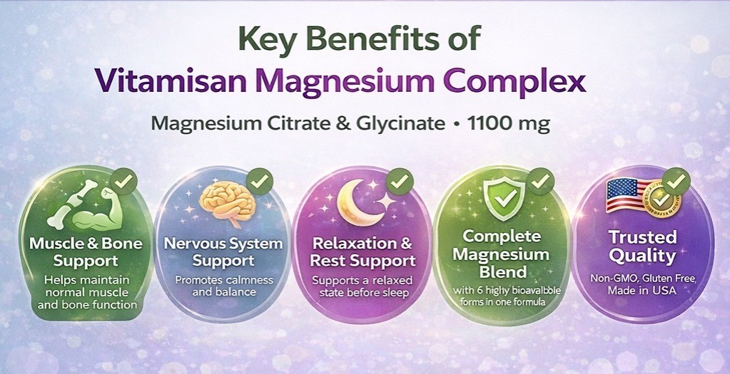 Magnesium 6-in-1 Complex 1100mg, 6 Active Forms for Muscle & Relaxation Body 140