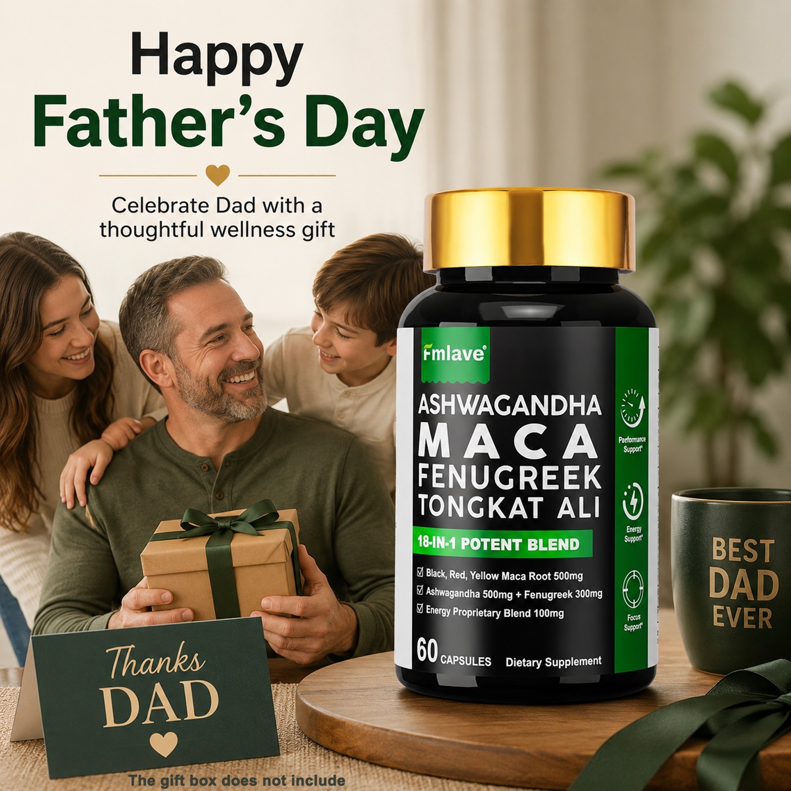 4 pack Maca Panax Ginseng TongkatAli Extract Strong Natural Testosterone Booster