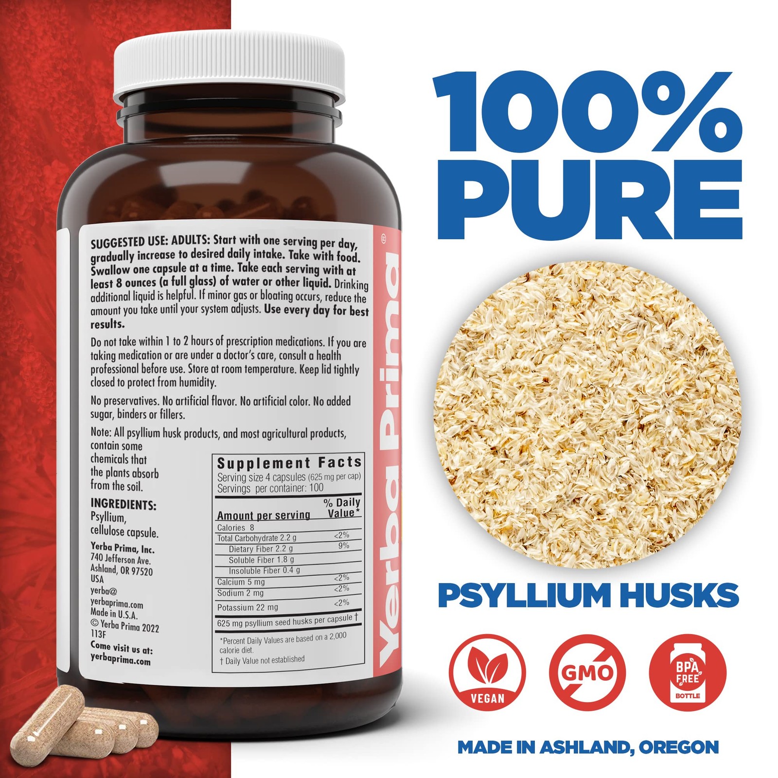 Psyllium Husks Veg Caps, 400 Capsules (625mg) – Vegan, Non-GMO, Gluten Free, …