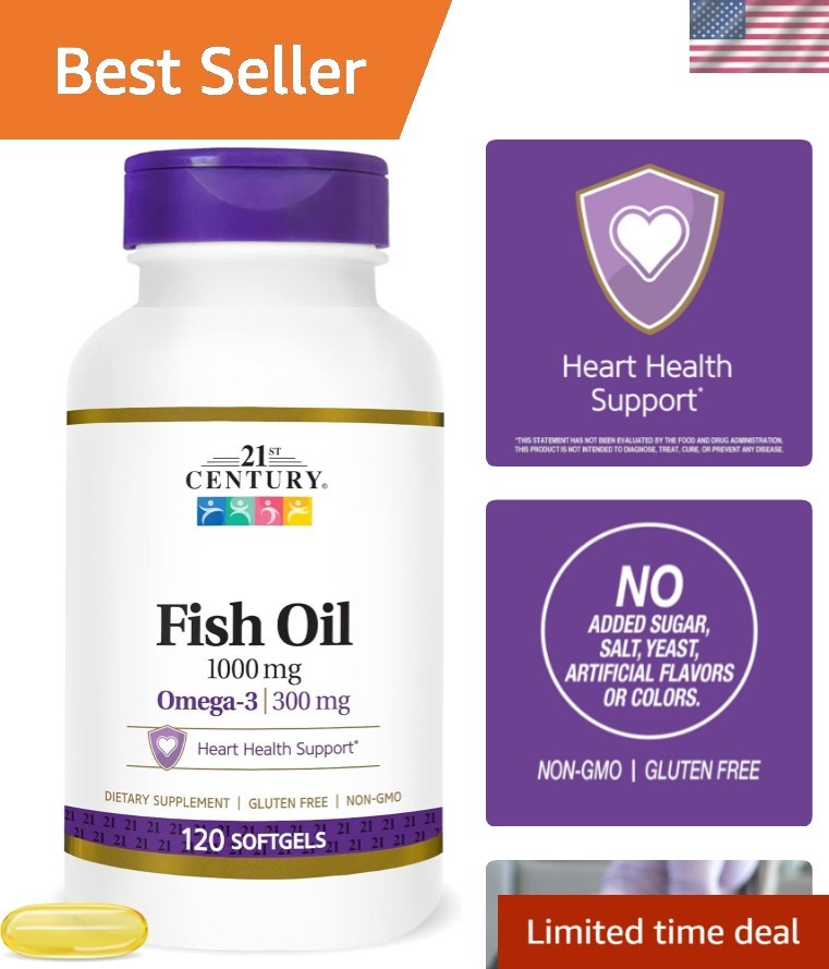 Gluten-Free Fish Oil Softgels, 120 Count – Omega-3 for Cholesterol Balance