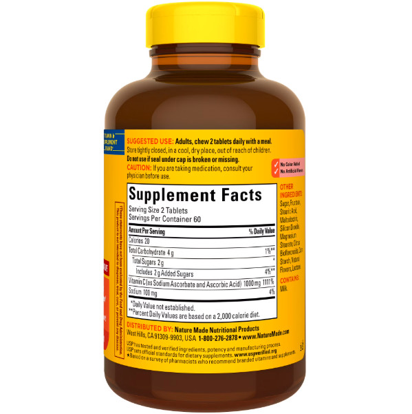 Extra Strength Dosage Chewable Vitamin C 1000 Mg per Serving Tablets, 120 Count