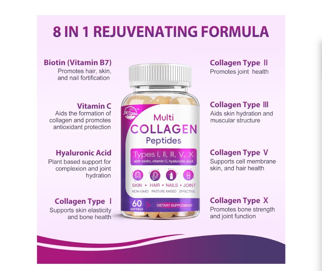 Multi Collagen Peptides Softgel – Type I, II, III, V, X – Hydrolyzed Collagen…