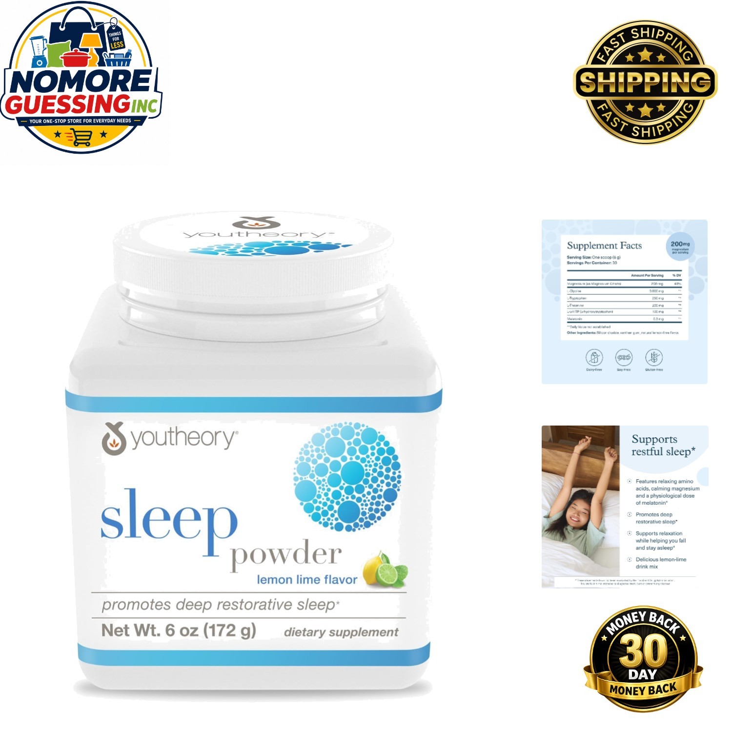 Circadian Rhythm Support Powder – L-Theanine & Glycine for Restful Sleep – 6 oz