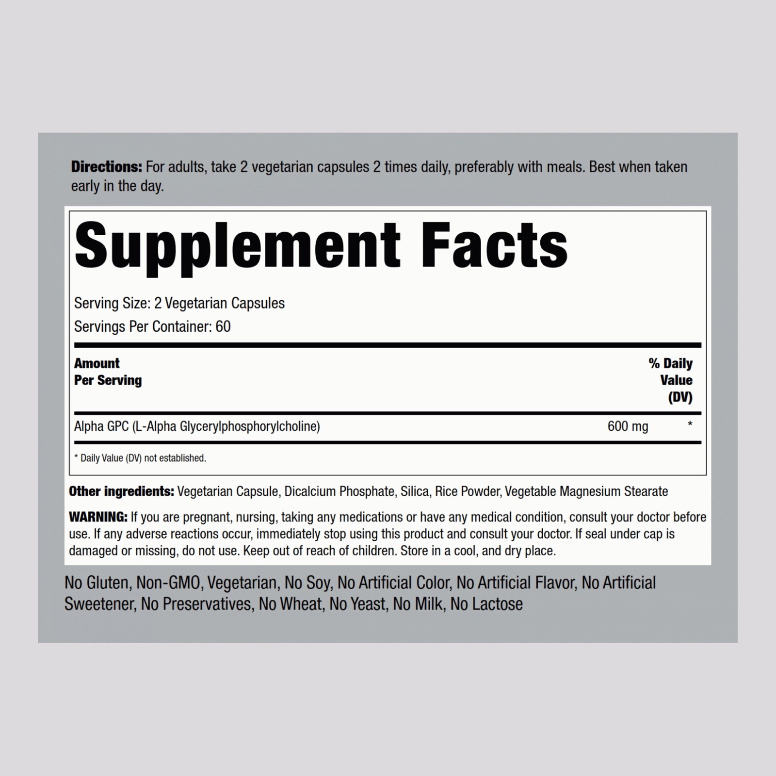 Alpha GPC, 400 mg (per serving), 150 Vegetarian Capsules Exp 9/24