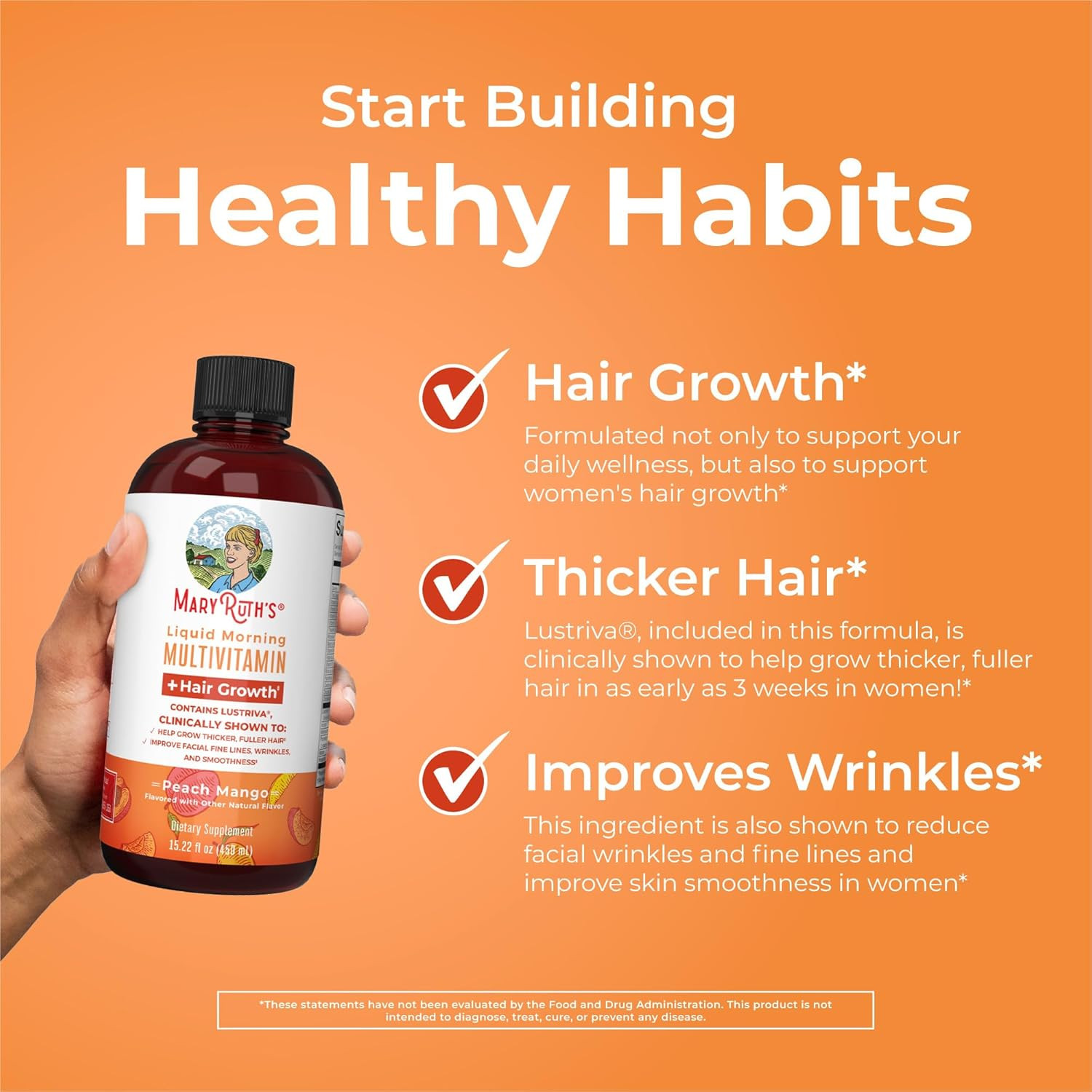 MaryRuth’s Liquid Multivitamin+Hair – Lustriva for Thicker Hair & Wrinkles – 15.