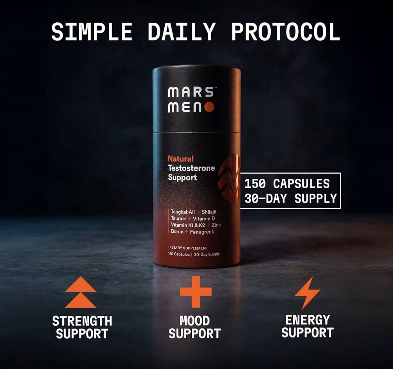 MARS MEN Natural Testo Support 150ct – 1 Month Supply Best By 10/28