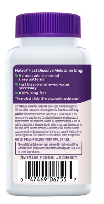 Natrol Melatonin 5 Mg Fast Dissolve Strawberry 250 Tablets Exp 3/2027