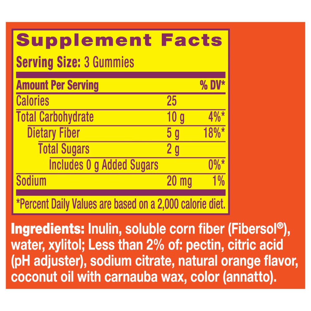 Metamucil Fiber Supplement No Sugar Added Gummies – Orange -5g Fiber Per Serving