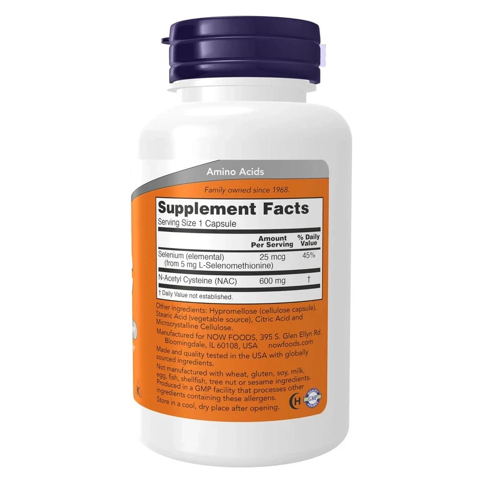 NOW NAC 600mg with Selenium 100 Capsules Dietary Supplement Non GMO