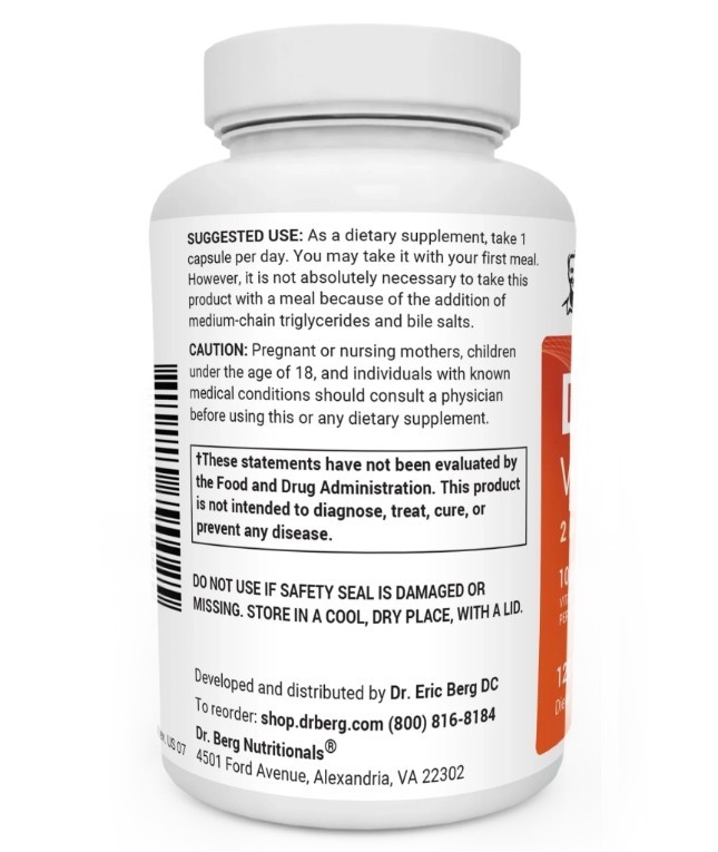 2 PACK-Dr. Berg’s D3 & K2 Vitamin, 10,000 IU, 100 mcg per serving, 120 Capsules