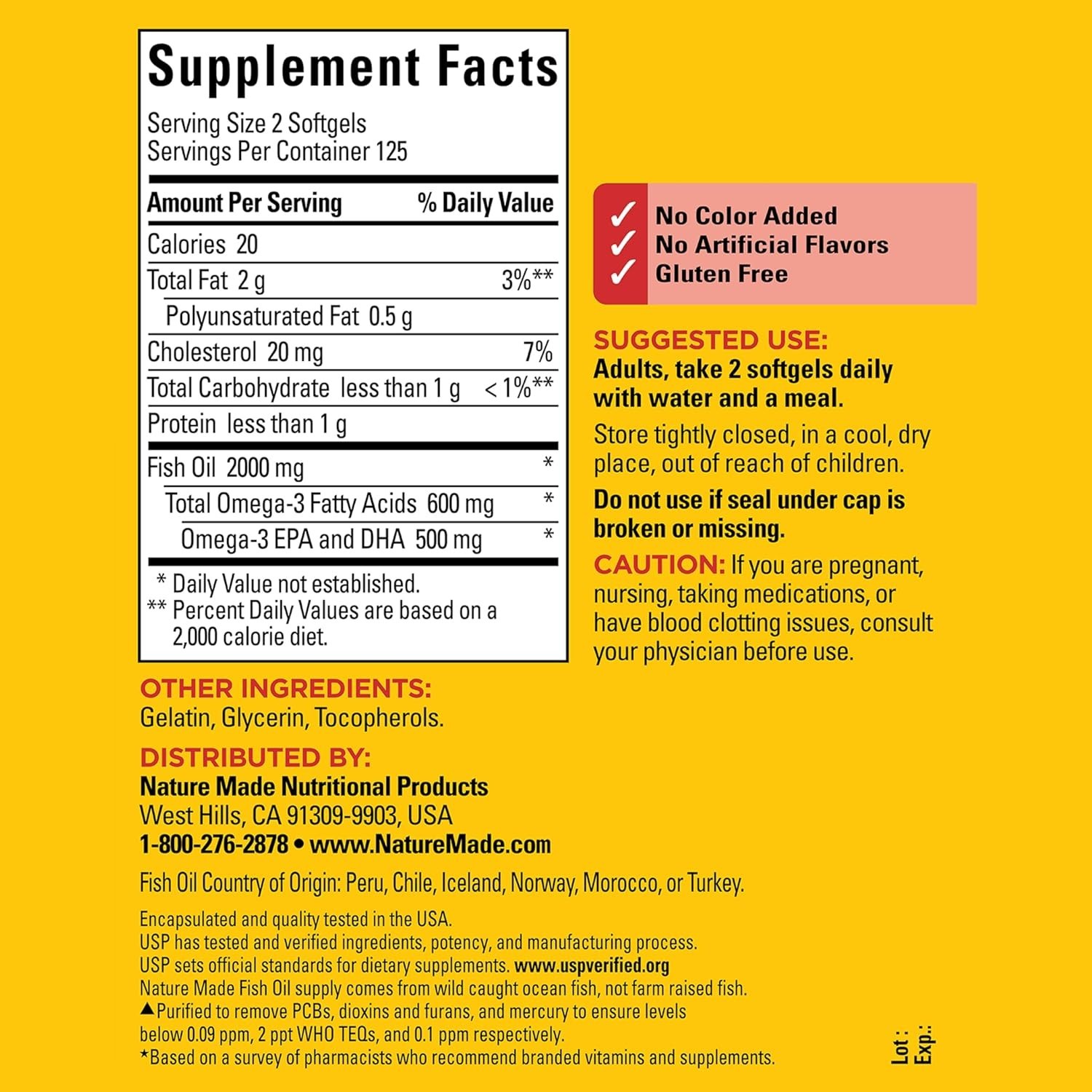 Heart Health Omega-3 Fish Oil 1000mg Softgels – 250 Count for 125 Days