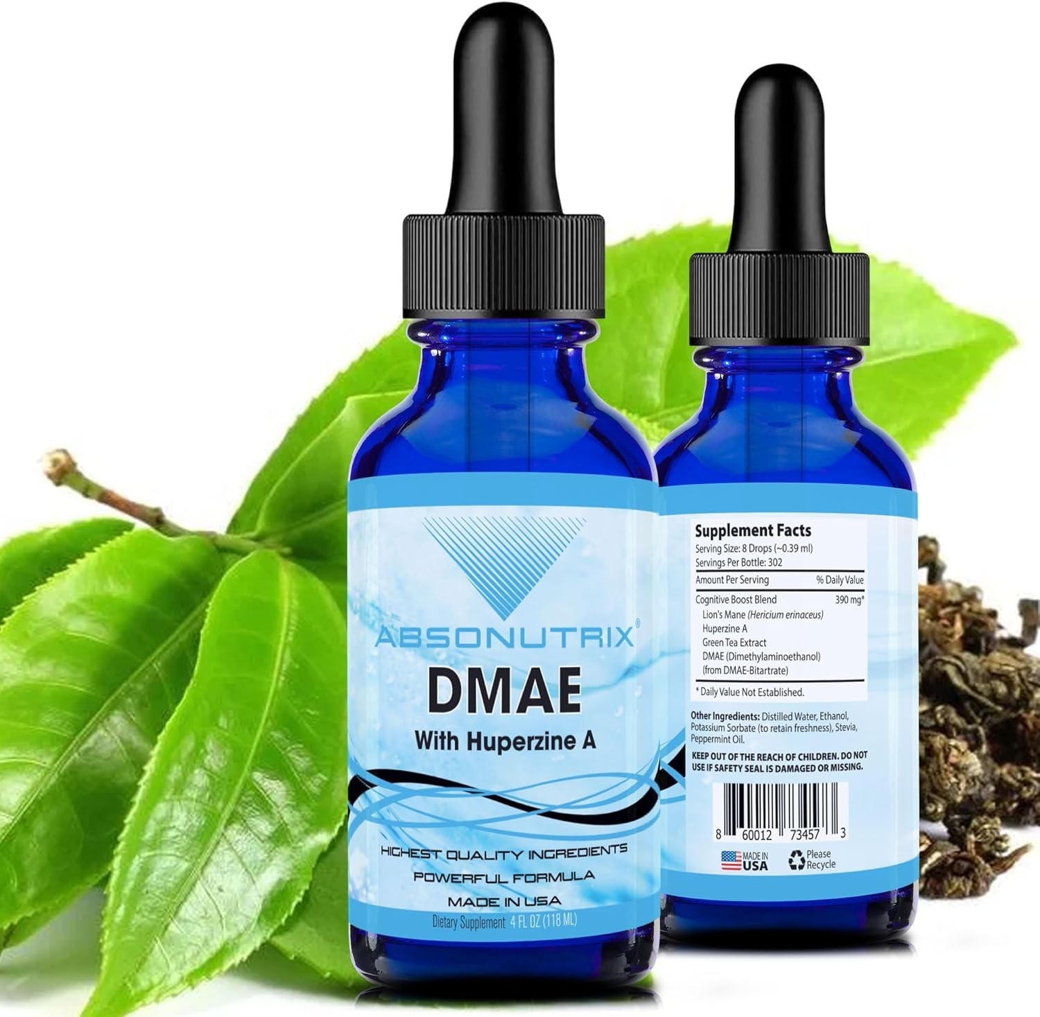 Absonutrix DMAE with Huperzine A- 390 mg, 4 FL OZ Liquid, 302 Servings,USA Made