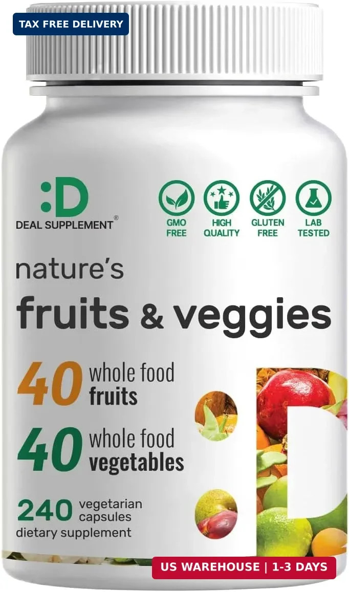 Nature’s Fruits & Veggies Supplement, 240 Veggie Capsules – 80 Whole Food Superf