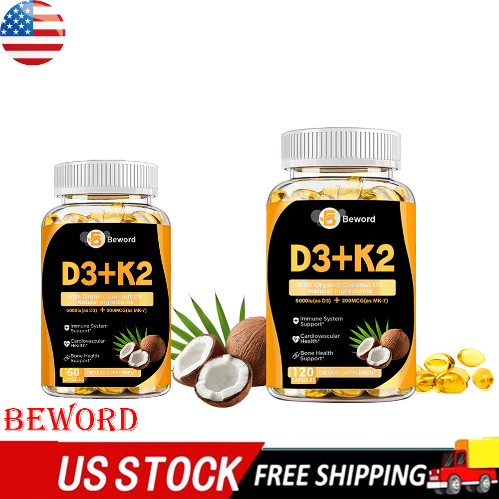 Vitamin D3 5000IU and K2 MK-7 200mcg – 120 Capsules – Immune Support Wellness-