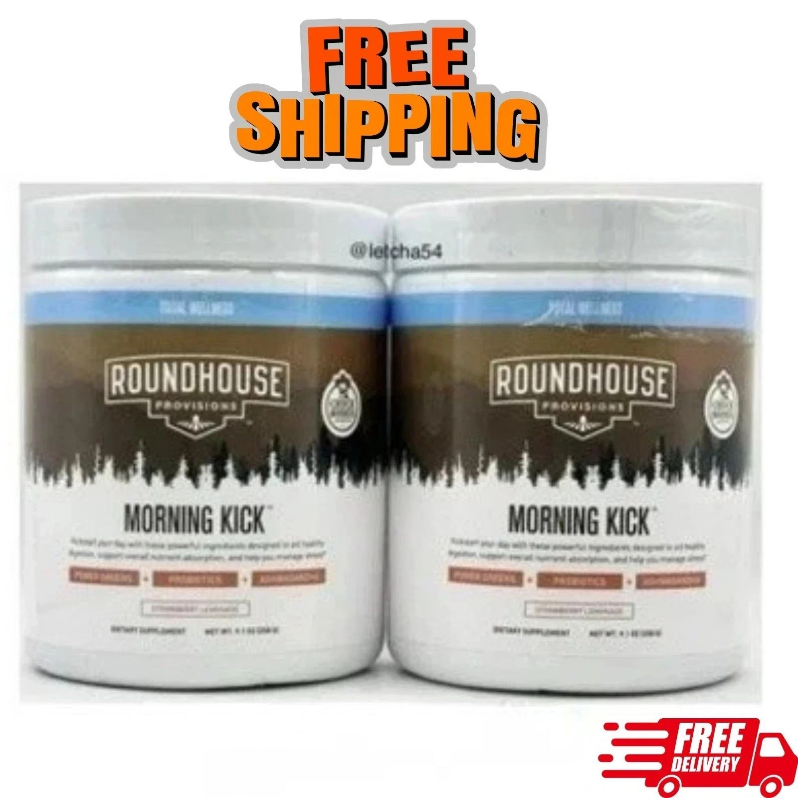 2PACK ROUNDHOUSE PROVISIONS LEMONADE… KICK-DIGESTIVE POWDER-STRAWBERRY MORNING