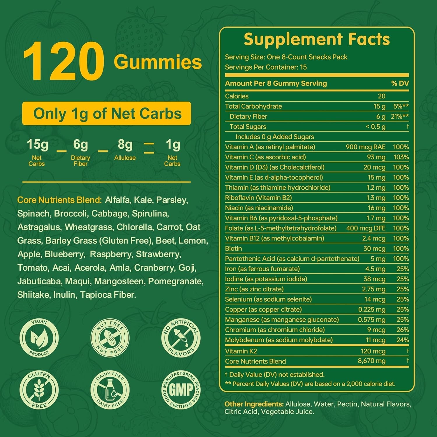 Greens Super-Food Daily Gummies Supplement Gut Health Energy Immunity Cognition